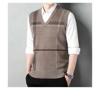 ZYAGH Gilet Homme Sans Manche Tendance automne hommes pulls gilet col en v impression simple boutonnage décontracté ample épaissir sans manches Cardigan tricot manteau hauts Pour Hommes(Khaki02,96A)