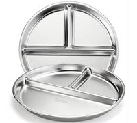 ZYAGH Lot de 1, 2 ou 4 assiettes rondes en acier inoxydable à 3 compartiments for le déjeuner, le dîner, le camping(1Pcs)