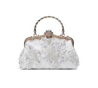 ZYAGH Pearl Embroidered Handbag Banquet Clutch Chain Bag, Metal Clasp Beaded