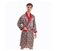 ZYAGH Peignoir en Satin pour Homme 3XL 4XL 5XL Robe Hommes Été Simple Chemise De Nuit Peignoir en Satin Kimono Robe À Manches Longues Maison Robe De Chambre for LéGer Confortable(Red 2,XL)