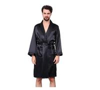 ZYAGH Peignoir en Satin pour Homme 3XL 4XL 5XL Robe Hommes Été Simple Chemise De Nuit Peignoir en Satin Kimono Robe À Manches Longues Maison Robe De Chambre for LéGer Confortable(Black 2,5XL)