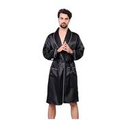 ZYAGH Peignoir en Satin pour Homme 3XL 4XL 5XL Robe Hommes Été Simple Chemise De Nuit Peignoir en Satin Kimono Robe À Manches Longues Maison Robe De Chambre for LéGer Confortable(Black,L)