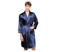 ZYAGH Peignoir en Satin pour Homme 3XL 4XL 5XL Robe Hommes Été Simple Chemise De Nuit Peignoir en Satin Kimono Robe À Manches Longues Maison Robe De Chambre for LéGer Confortable(Blue1,4XL)