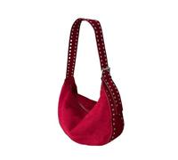ZYAGH Sac à bandoulière de luxe à sangle cloutée for femmes, sacs à rivets creux en nuage, sac à main en Faux daim, sacs à main de shopping(Red)