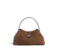 ZYAGH Sac à bandoulière en cuir de vache suédé mat for femmes, fourre-tout Bowling assorti avec tout, sac à main café Noble