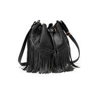 ZYAGH Sac à bandoulière for femme, sac à main à bandoulière for un usage quotidien décontracté, sac seau bohème en cuir à franges avec longue bandoulière(BLACK)