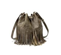 ZYAGH Sac à bandoulière for femme, sac à main à bandoulière for un usage quotidien décontracté, sac seau bohème en cuir à franges avec longue bandoulière(GREY)