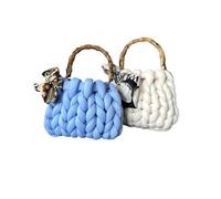 ZYAGH Sac à tricoter en laine Crewel Sac à main for femme Sac à tricoter fait main Sac à tricoter DIY(Dark Blue,22 * 18 * 10cm)