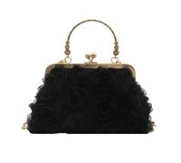 ZYAGH Sac de soirée élégant en mousseline de soie, sac à bandoulière avec chaîne 3D et fermoir à baiser, grande capacité, for mariage(Black)