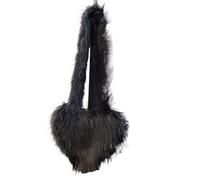 ZYAGH Sacs à main d'hiver en peluche for femmes, sacs à bandoulière en forme de cœur for dames, pochette mignonne for dames, sac à main d'amour(Black)