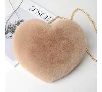 ZYAGH Sacs à main en forme de cœur for femmes, jolis sacs à bandoulière en fausse fourrure, portefeuille, chaîne en peluche, sac à bandoulière for dames(Khaki)