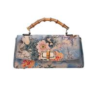 ZYAGH Vintage Leather Handbag Women's Bag Handmade Boston Evening(Blue)