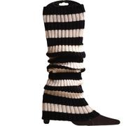 ZYAGH Women's Long Knitted Foot Cover Leg Breathable Warmers Winter Protector Stocking Legging Ladies Striped Warmersocks(Black)