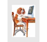 ZYANART Animaux IT SPECIALIST Décoration murale amusante Affiches Impressions Taille : 29,2 x 41,9 cm, 30 x 42 cm, sans cadre #1 (Cavalier King Charles Spaniel Dog Works on a Computer 0)