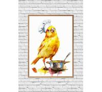 ZYANART Décoration murale amusante Canari Oiseau Aquarelle Poster Impressions Taille : 29,2 x 41,9 cm, 30 x 42 cm, sans cadre (Canari Bird Chef Cook 2)