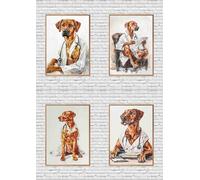 ZYANART Lot de 4 affiches murales amusantes à l'aquarelle (21 x 30 cm) - Motif chien (Rhodesian Ridgeback Docteur)