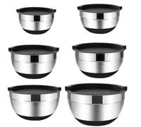 ZYAYNG Bol MéLangeur En Acier Inoxydable 1/6PCS Silicone Bottom Thickened with Lid Cooking Basin Stainless Steel Egg Beating Salad Mixing Kitchen Baking Pour La Cuisine(1Set)