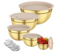 ZYAYNG Bol MéLangeur En Acier Inoxydable 10-piece Gold Stainless Steel Mixing Bowl Set With Lid And Sharpener - Perfect For Baking, Cooking, Salad | Dishwasher-cleaning Pour La Cuisine
