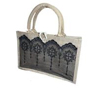 ZYAYNG Lace Embellished Bag Lot de 2 sacs à main en lin avec dentelle for femme For Wedding(Black lace)