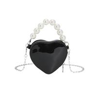 ZYAYNG Pochette à Perles Sacs à bandoulière simples for femmes, sac main élégant avec poignée en perles d'imitation, petit forme de cœur chaîne Pour Un Mariage(Black)