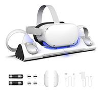 ZYBER Socle de Chargement pour Oculus Quest 2,Station de Charge pour Charger Meta Quest 2 (Support Elite Strap avec Batterie),avec 2 Batteries Rechargeables, Chargeur USB-C et Câble