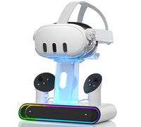 ZYBER Station de charge RVB pour Meta Quest 3, station de charge rapide avec 2 batteries rechargeables pour Oculus Quest 3, support de casque VR et support de manette