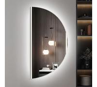ZYBOWAYL 100cm Miroir de Salle de Bain Rétroéclairé Demi Lune avec 3 Couleurs Éclairage 80 * 120cm Miroir de Maquillage Mural Anti-buée sans Cadre Dimmable 80cm(Left Cut,100cm/40inch)