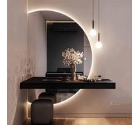 ZYBOWAYL 120cm Demi-cercle Miroir Pleine Longueur avec Éclairage, 3 Couleurs LED Miroir de Maquillage Dimmable, 110cm Grand Anti-buée Miroir Mural de Salle de Bain avec Commande par Effleurement(Right