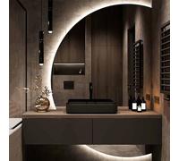 ZYBOWAYL 120cm Demi-Cercle Miroir Pleine Longueur avec Éclairage, 3 Couleurs LED Miroir de Maquillage Dimmable, 110cm Grand Anti-buée Miroir Mural de Salle de Bain avec Commande par Effleurement(Left