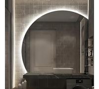 ZYBOWAYL 70/80cm Miroir de Vanité Mural LED Demi-Cercle avec Anti-Buée, Miroir de Salle de Bain Rétroéclairé Intelligent, 3 Couleurs à Intensité Variable(Right Under Cut,70cm/28)