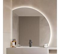 ZYBOWAYL 80/90cm Intelligent Miroir Décoration HD Rétroéclairé AVCE 3 Couleurs Éclairage LED, sans Cadre Miroir de Salle de Bain Mural Anti-Buée Demi-Cercle(Left Under Cut,36inch/90cm)