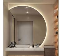 ZYBOWAYL 80cm Demi Lune Miroir de Salle de Bain LED Mural Intelligent Anti-Buée, 90cm Miroir de Maquillage Rétroéclairé sans Cadre, 3 Couleurs Réglable(Left Under Cut,90cm/36)
