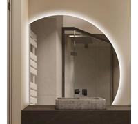 ZYBOWAYL 90cm 100cm Miroir Maquillage Intelligent Dimmable HD avec Éclairage LED, 70cm 80cm Miroir de Salle de Bain Mural Anti-Buée Moderne Demi-Cercle(Left Under Cut,36inch/90cm)
