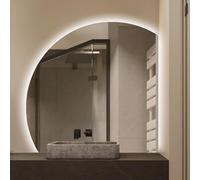ZYBOWAYL 90cm 100cm Miroir Maquillage Intelligent Dimmable HD avec Éclairage LED, 70cm 80cm Miroir de Salle de Bain Mural Anti-Buée Moderne Demi-Cercle(Right Under Cut,40inch/100cm)
