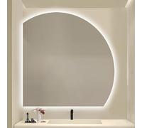 ZYBOWAYL 90cm Miroir de Salle de Bain Anti-buée à LED Demi-Cercle, Miroir Mural de Courtoisie Tactile Intelligent 80cm Éclairé à Intensité Variable 3 Couleurs(Left Under Cut,70 * 70cm/28 * 28")