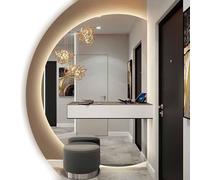ZYBOWAYL 90cm Miroir Mural de Maquillage Anti-buée Demi-Cercle, 110cm Miroir de Salle de Bain à LED avec 3 Couleurs Éclairage, for Salon Dressing(Right Cut,90x60cm/35x24)