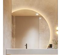 ZYBOWAYL Miroir de Maquillage LED sans Cadre avec Fonction Anti-buée, 3 Couleurs de Lumière, Demi-Cercle Miroir de Salle de Bain pour Maison Décoration(Left Under Cut,80cm/32)