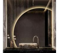 ZYBOWAYL Miroir de Salle de Bain à LED Demi-Cercle 100cm avec 3 Couleurs de Lumière, 80cm Miroir de Maquillage Anti-buée à Intensité Variable pour Salon(Right Under Cut,70cm/28)