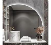 ZYBOWAYL Miroir de Salle de Bain Anti-Buée 70cm 80cm avec 3 Lumières à Intensité Variable, 90cm 100cm Miroir de Maquillage Mural Éclairage LED Demi-Cercle(Left Under Cut,70 * 70cm/28 * 28")