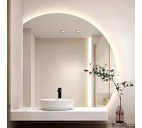 ZYBOWAYL Miroir de Salle de Bain Anti-buée Dimmable Intelligent avec Interrupteur Tactile, 80/90cm Demi Lune Miroir de Courtoisie 3 Lumières de Couleur(Left Under Cut,70cm/28)