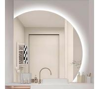 ZYBOWAYL Miroir de Salle de Bain Demi-Cercle à LED 70cm Lumière Variable en 3 Couleurs, 90cm Miroir Anti-Buée Mural Rétroéclairé pour Chambre Entrée(Left Under Cut,80cm/32)