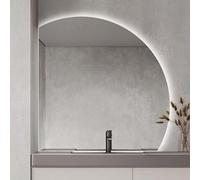 ZYBOWAYL Miroir de Salle de Bain Demi-Cercle avec Éclairage LED 70cm à Intensité Variable, 90cm Miroir de Maquillage Désembuage, 3 Couleurs de Lumière(Left Under Cut,70cm/28)