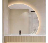 ZYBOWAYL Miroir de Salle de Bain Moderne sans Cadre à LED, à Intensité Variable 3 Couleurs, Demi-Lune Miroir Décoratif Mural Anti-Buée Intelligent(Left Under Cut,70cm/28)