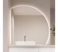 ZYBOWAYL Miroir LED Demi-Cercle avec Anti-buée, Miroir de Salle de Bain à Intensité Variable Intelligent, 3 Couleurs de Lumière, avec Interrupteur Tactile(Left Under Cut,80cm/32)