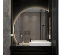 ZYBOWAYL Miroir LED Lumineux Demi-Cercle 100cm 3 Couleurs de Lumière, Demi Lune de Salle de Bain Mural, Antibuée, Intensité Variable 80cm avec Eclairage(Right Under Cut,80 * 80cm/32 * 32")