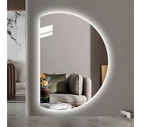 ZYBOWAYL Miroir Mural LED Demi-Lune 130x90cm, 120x80cm Miroir de Salle de Bain 3 Couleurs, Décoration de la Maison Intelligent Antibuée avec Bouton Tactile(Left Cut,130 * 90cm)