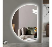 ZYBOWAYL Miroir Mural LED Demi-Lune 130x90cm, 120x80cm Miroir de Salle de Bain 3 Couleurs, Décoration de la Maison Intelligent Antibuée avec Bouton Tactile(Right Cut,100 * 70cm)
