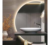 ZYBOWAYL Moderne Miroir de Courtoisie à LED, Dimmable 3000-6000K, Désembuage Miroir de Salle de Bain Demi-Cercle 110/120cm, Miroir Décoration Mural Demi Lune avec Éclairage, Vertical(Right Cut,120cm)