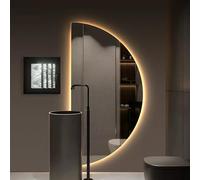 ZYBOWAYL Moderne Miroir de Salle de Bain avec Éclairage LED, 3 Couleurs Dimmable Rétro-éclairé, 100/120cm Demi Lune Miroir Mural de Désembuage, Miroir Pleine Longueur pour Salon Décoration(Left cut,12