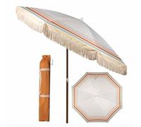 ZYBOWAYL Parasol de Jardin Bohème 220cm/7.2Ft, Parasol de Extérieur avec Frange, Inclinable, Protection UV, Imperméable, Portable, pour Balcon, Plage, Terrasse